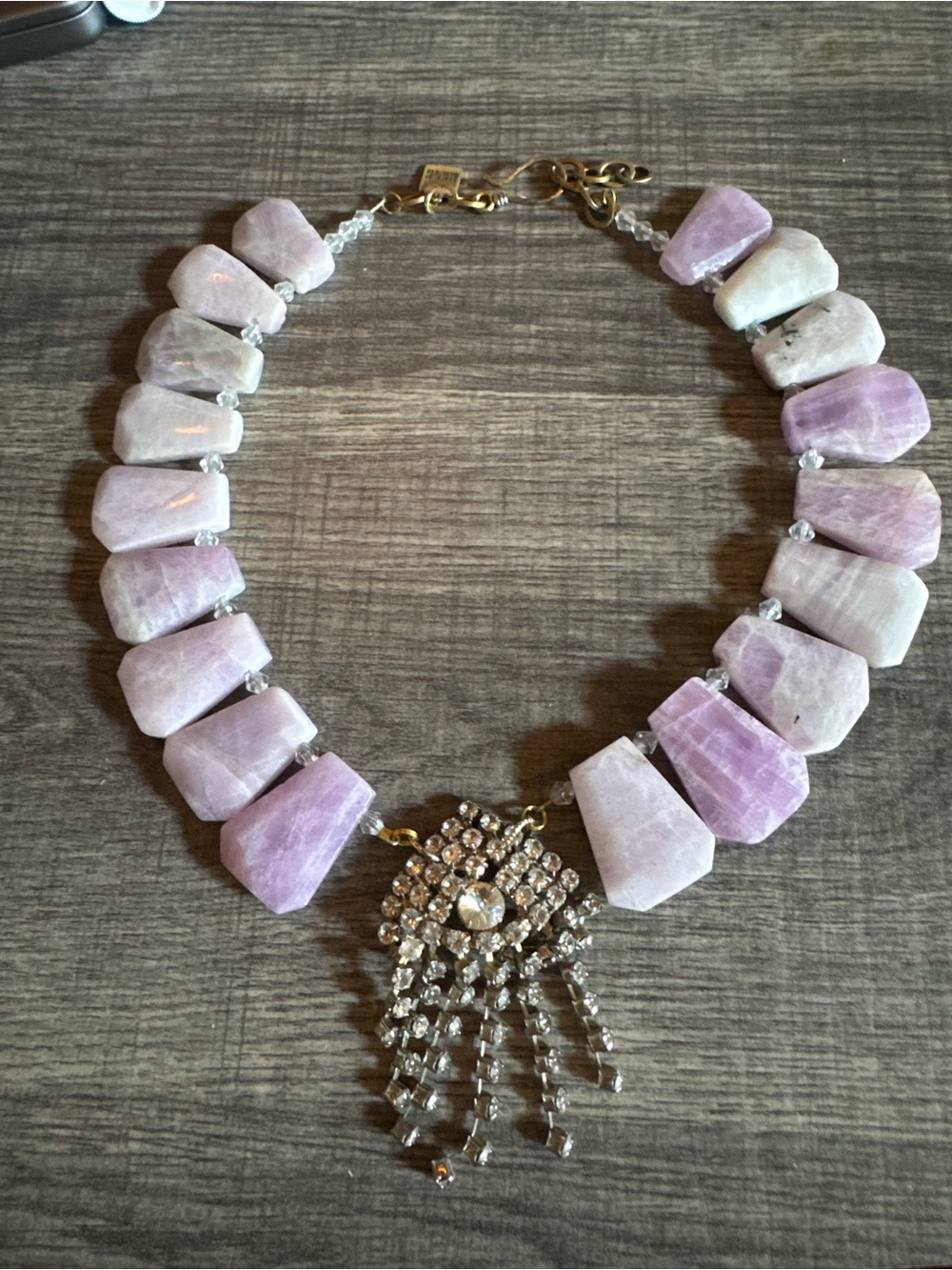 Lavender Stone Collar Necklace with Crystal Fringe